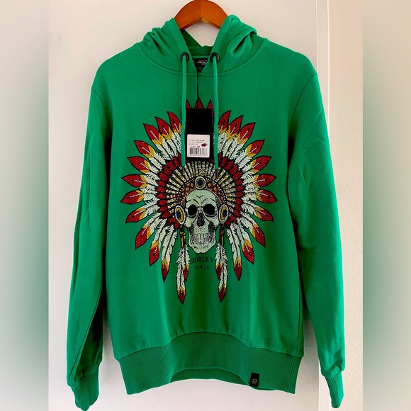 Avenue George V Paris Other - Avenue George V Paris men’s green Hoodie Rhinestone Men's Sweatshirt Medium NWT